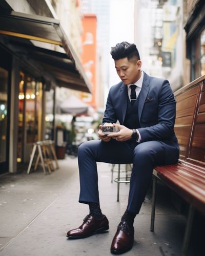 Three Piece Navy Suit with Florentic Shoes